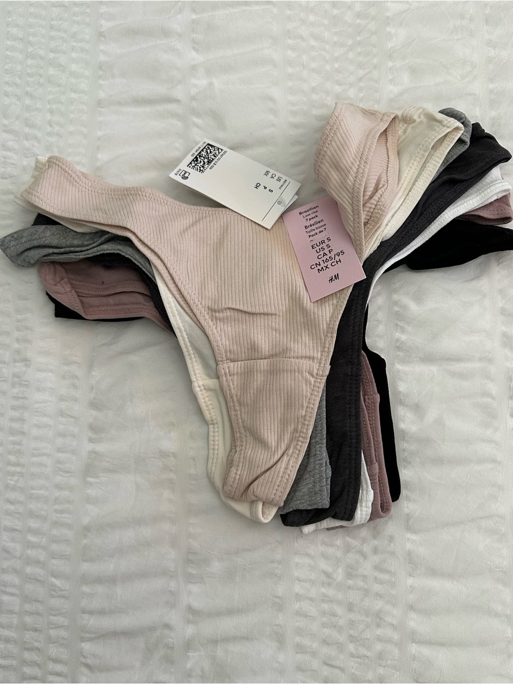H&M Women’s Ribbed Cotton Thong Briefs Low Rise -  (7-Pack) Small